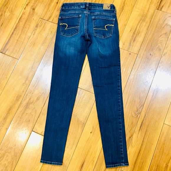 American Eagle AEO dark wash skinny denim jean super stretch jegging 0 - Picture 2 of 7